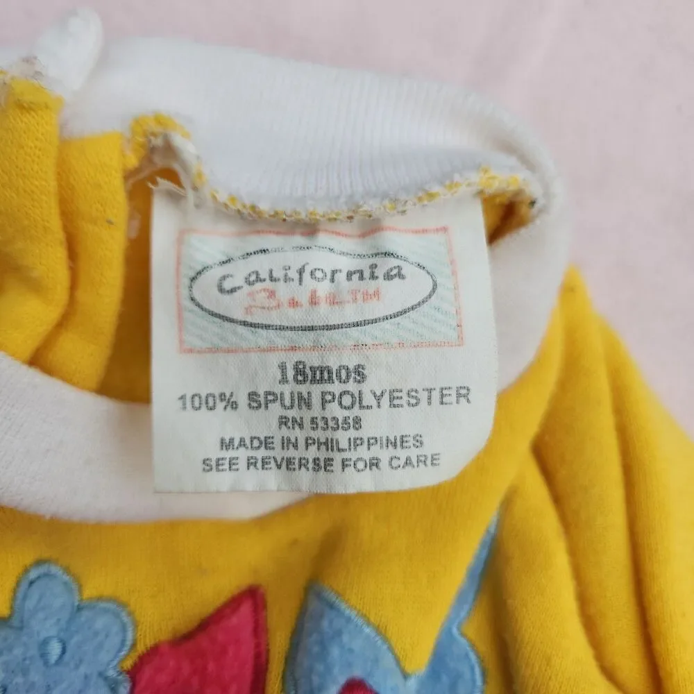 Vintage 80s California Babe Yellow Kitten Sweatshirt 18 Months Colorblock Crew